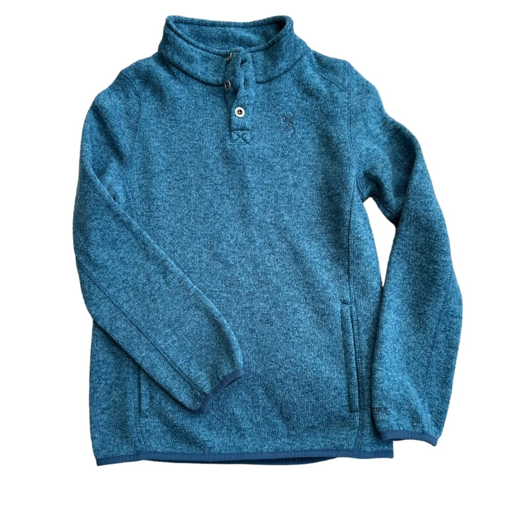 Browning Sweater Gilson Boys 3‎ Button Henley Blue Sweater Front Pocket Size: L